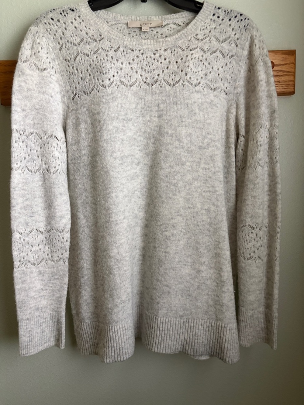 LOFT Light Gray Lace Yoke Crewneck Sweater